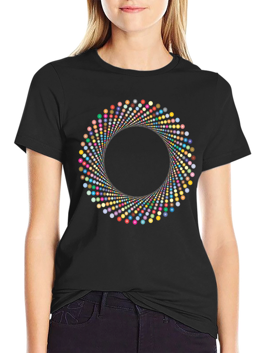 Abstract Circle Dot Pattern Black T-Shirt