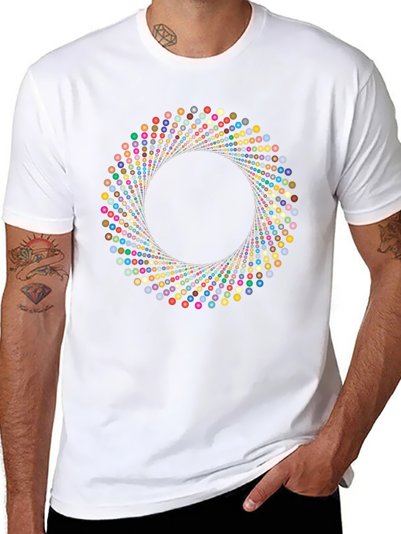 Abstract Circle Dot Pattern Black T-Shirt