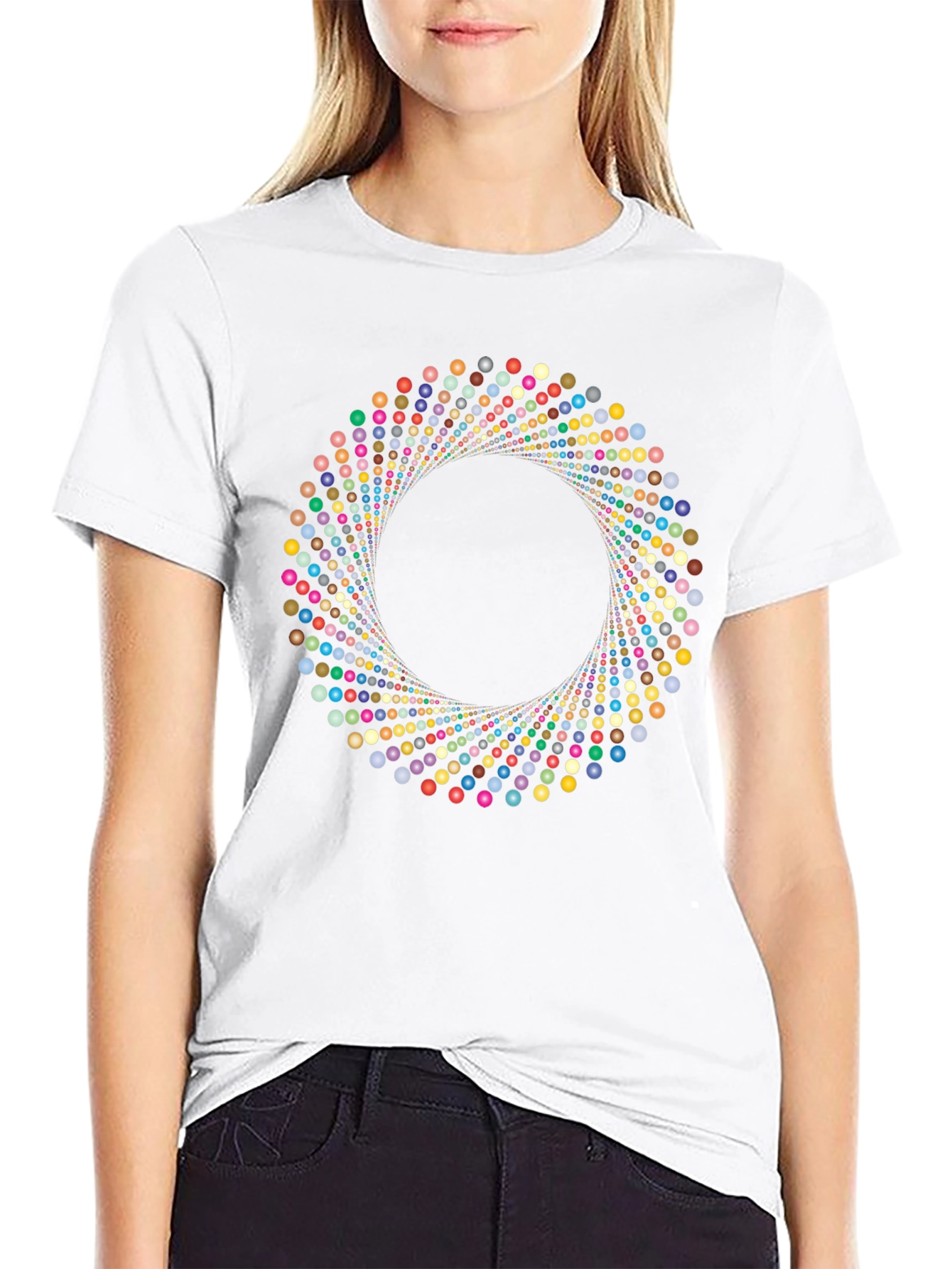 Abstract Circle Dot Pattern Black T-Shirt