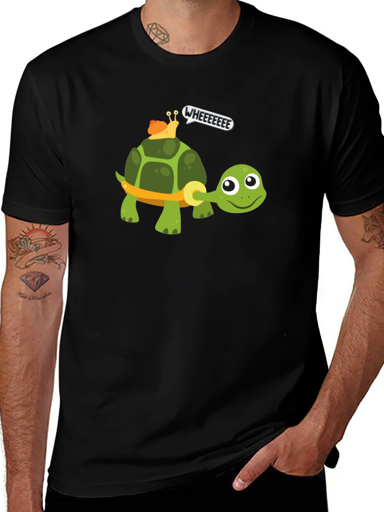 Funny Turtle & Snail Ride Graphic T-Shirt