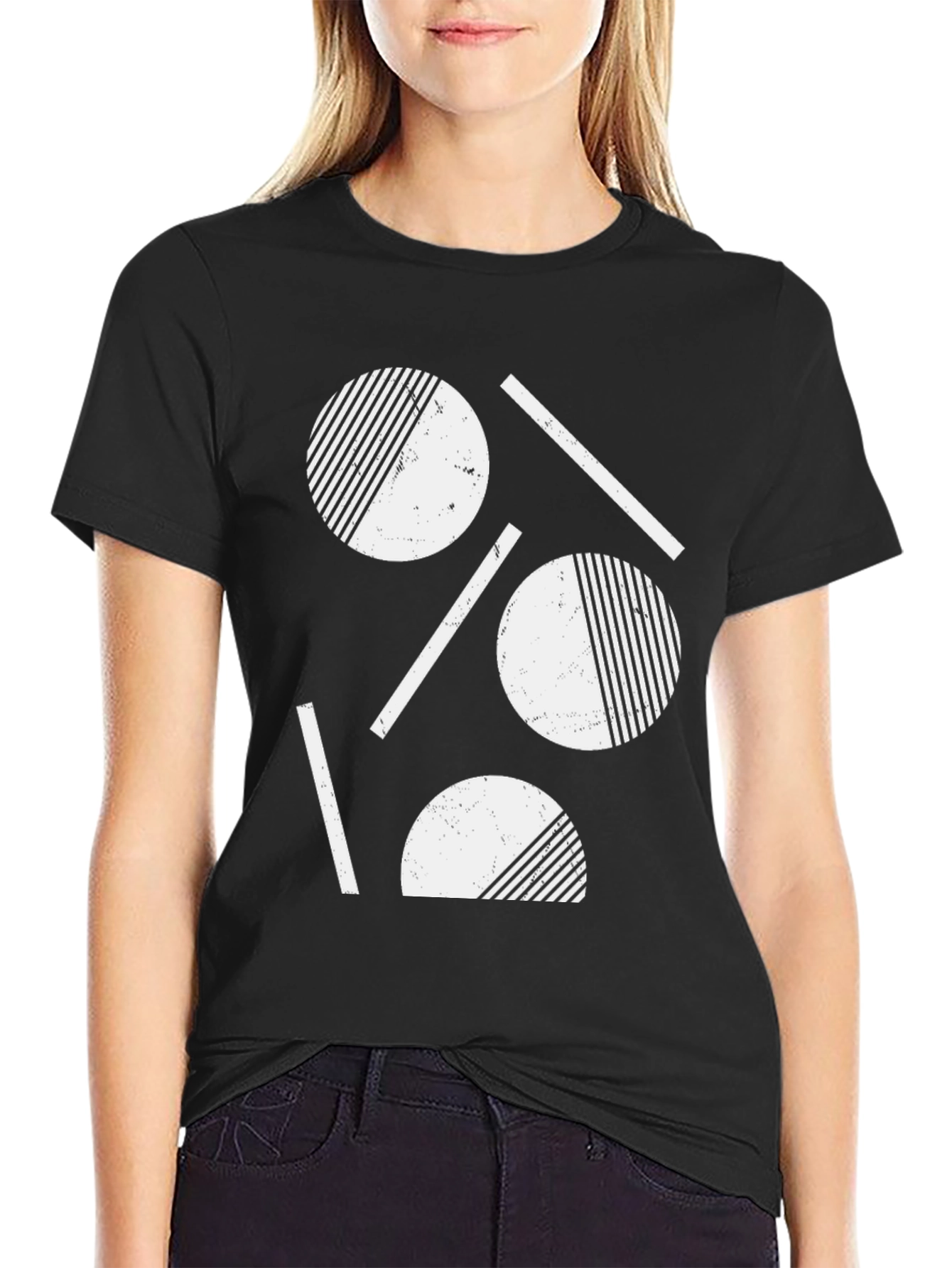 Abstract Geometric Graphic Tee - Black Cotton Blend