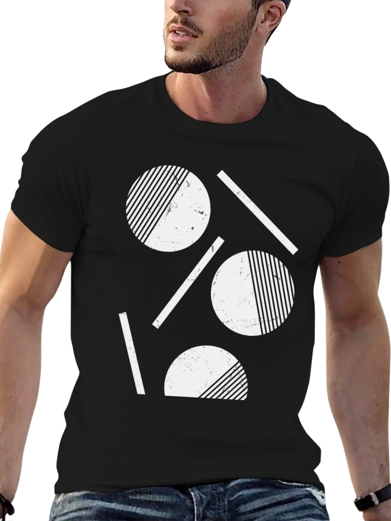 Abstract Geometric Graphic Tee - Black Cotton Blend
