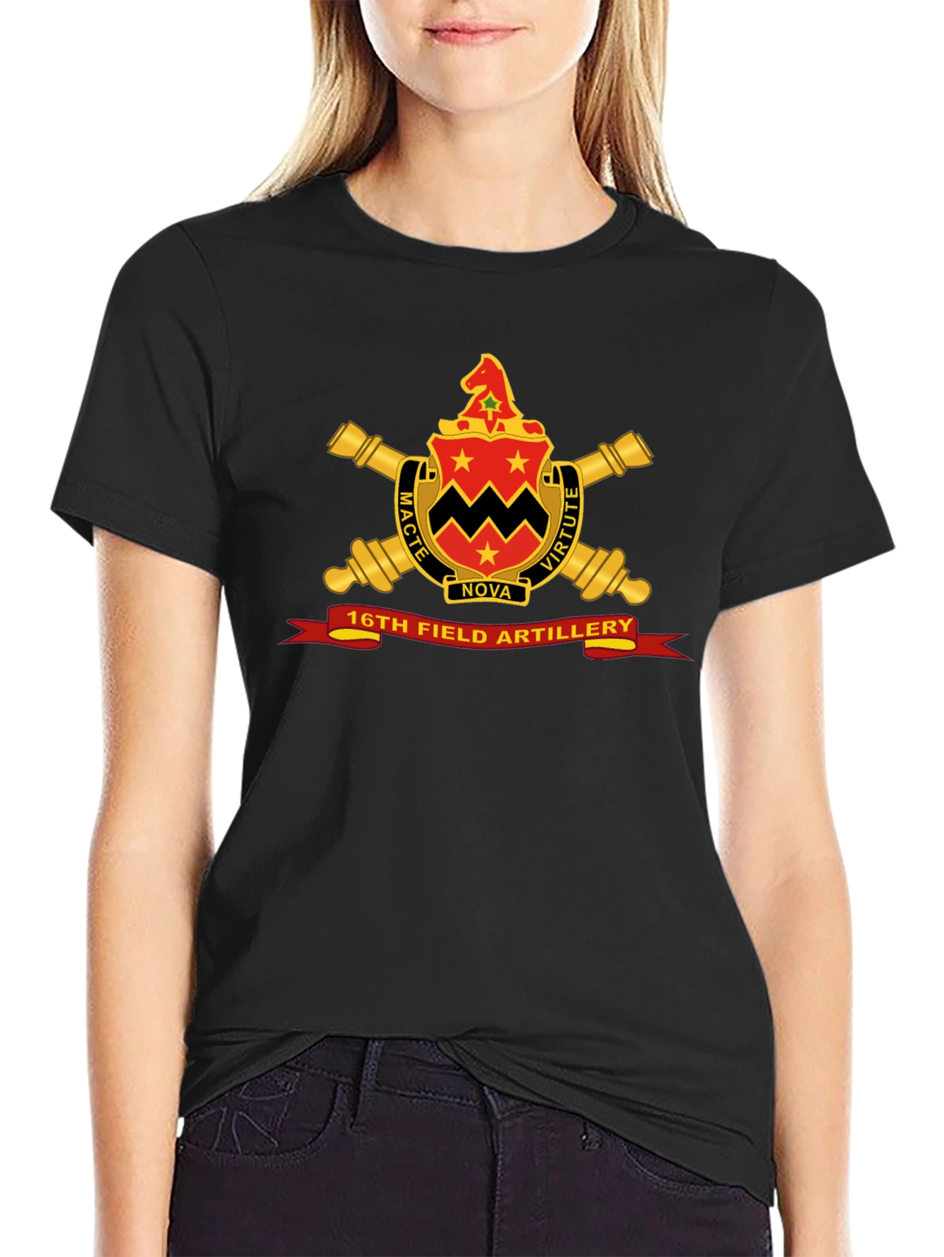 16th Field Artillery Crest Black T-Shirt