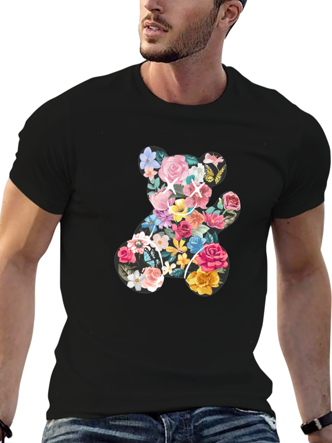 Floral Teddy Bear Graphic T-Shirt