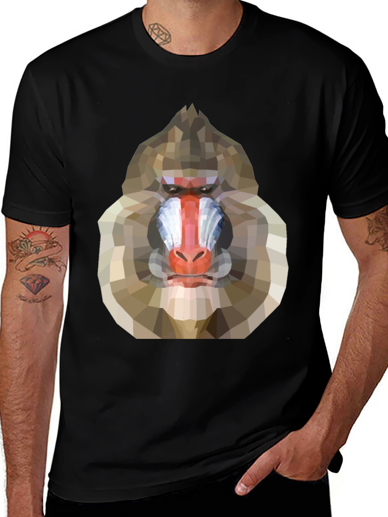 Geometric Mandrill Graphic Tee - Unique Art T-Shirt
