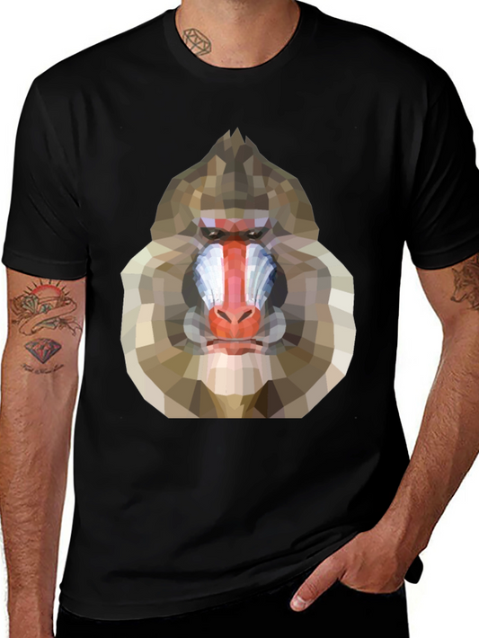 Geometric Mandrill Graphic Tee - Unique Art T-Shirt