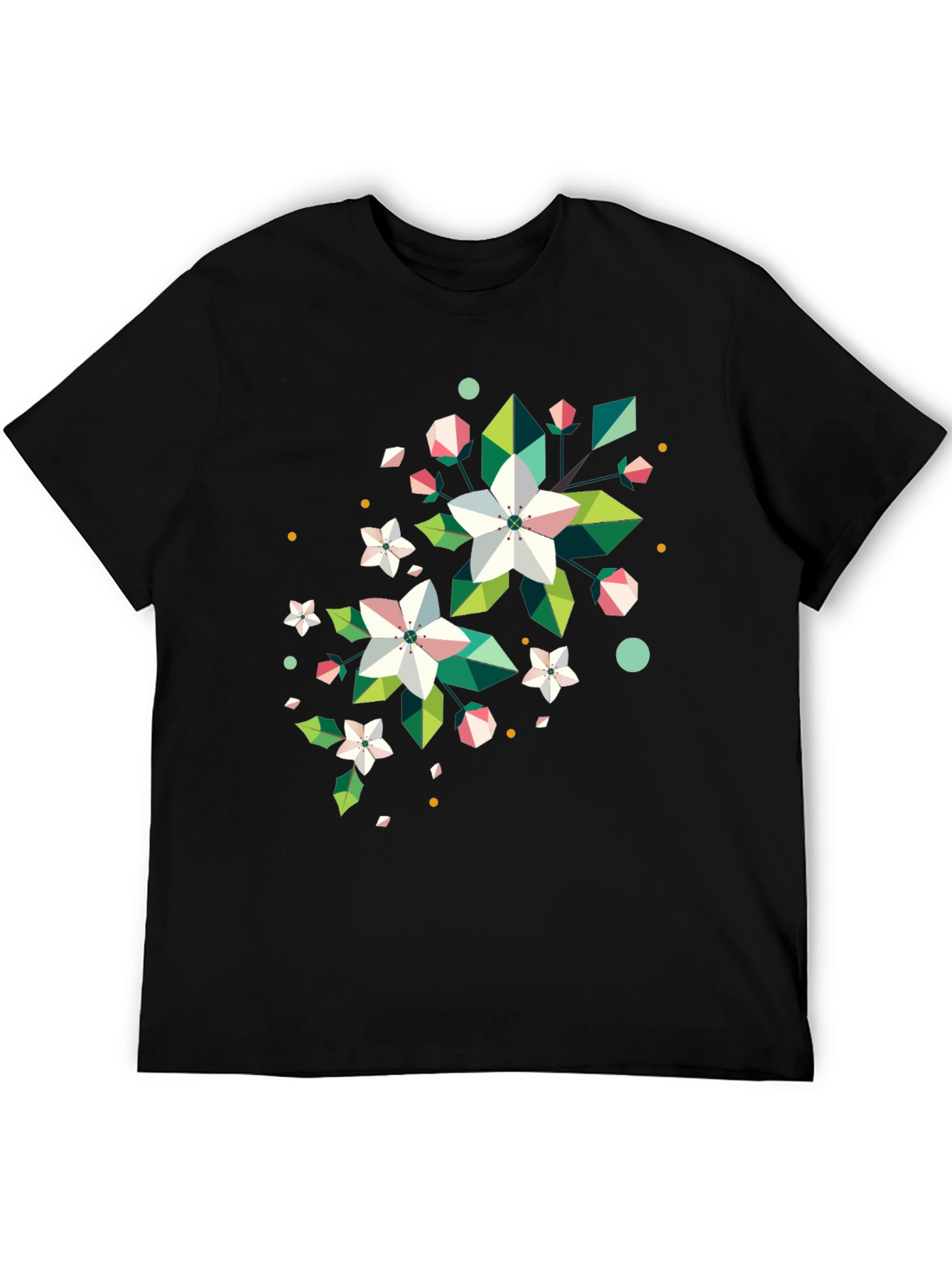 Geometric Floral Print Black T-Shirt