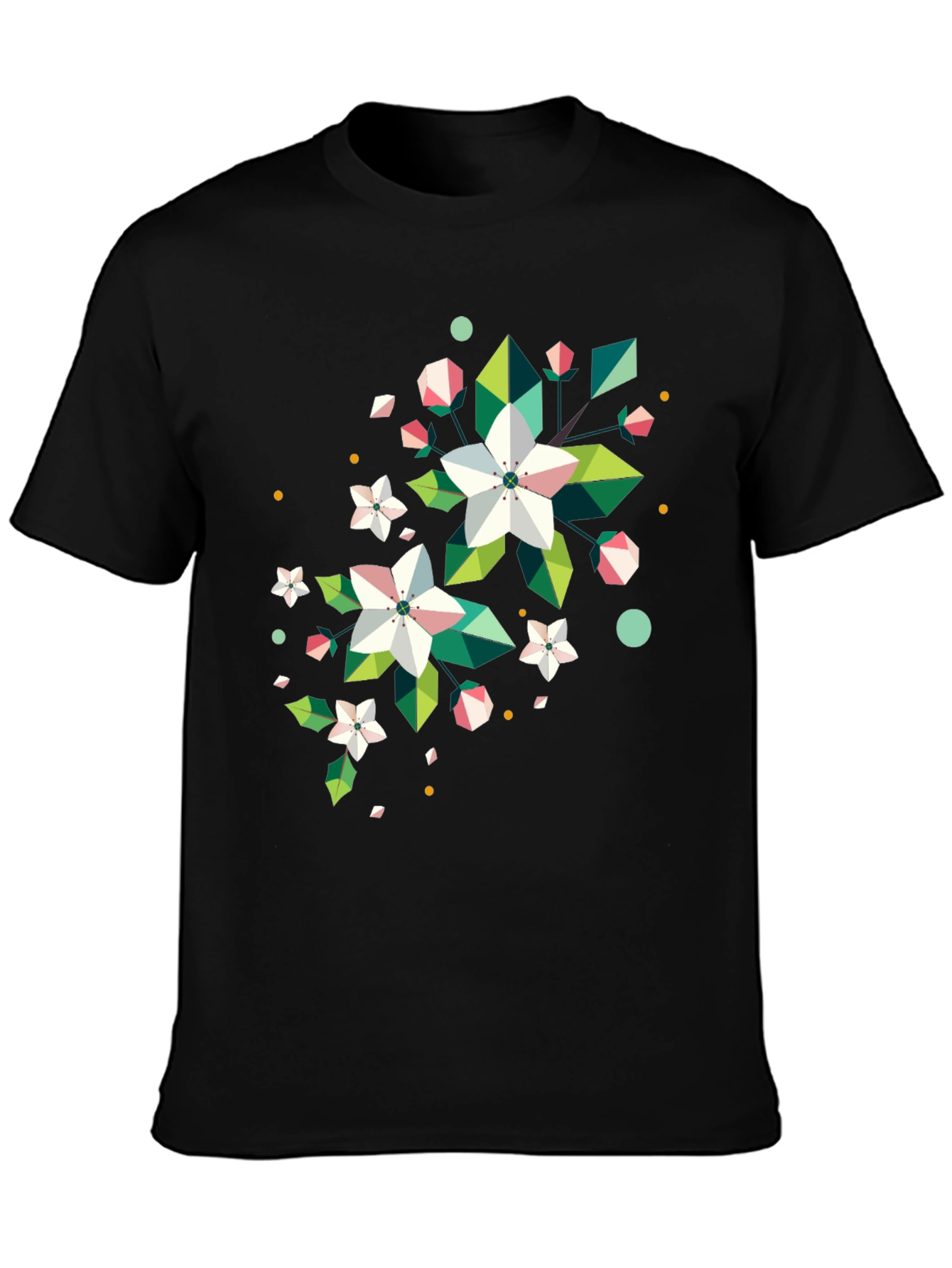 Geometric Floral Print Black T-Shirt