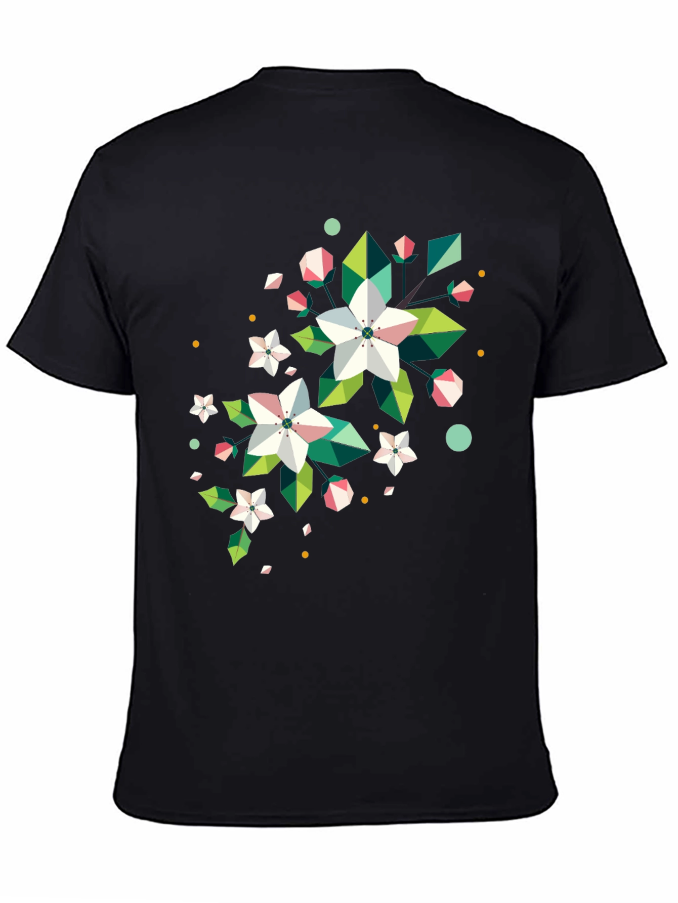 Geometric Floral Print Black T-Shirt