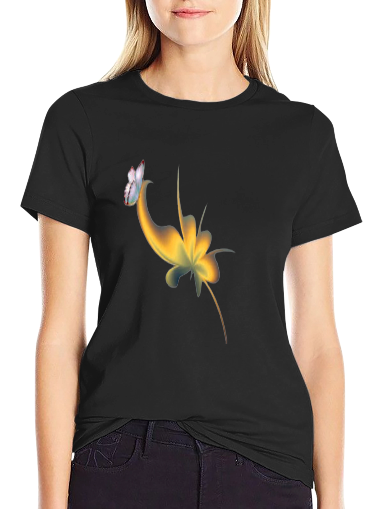 Abstract Butterfly Graphic Black T-Shirt