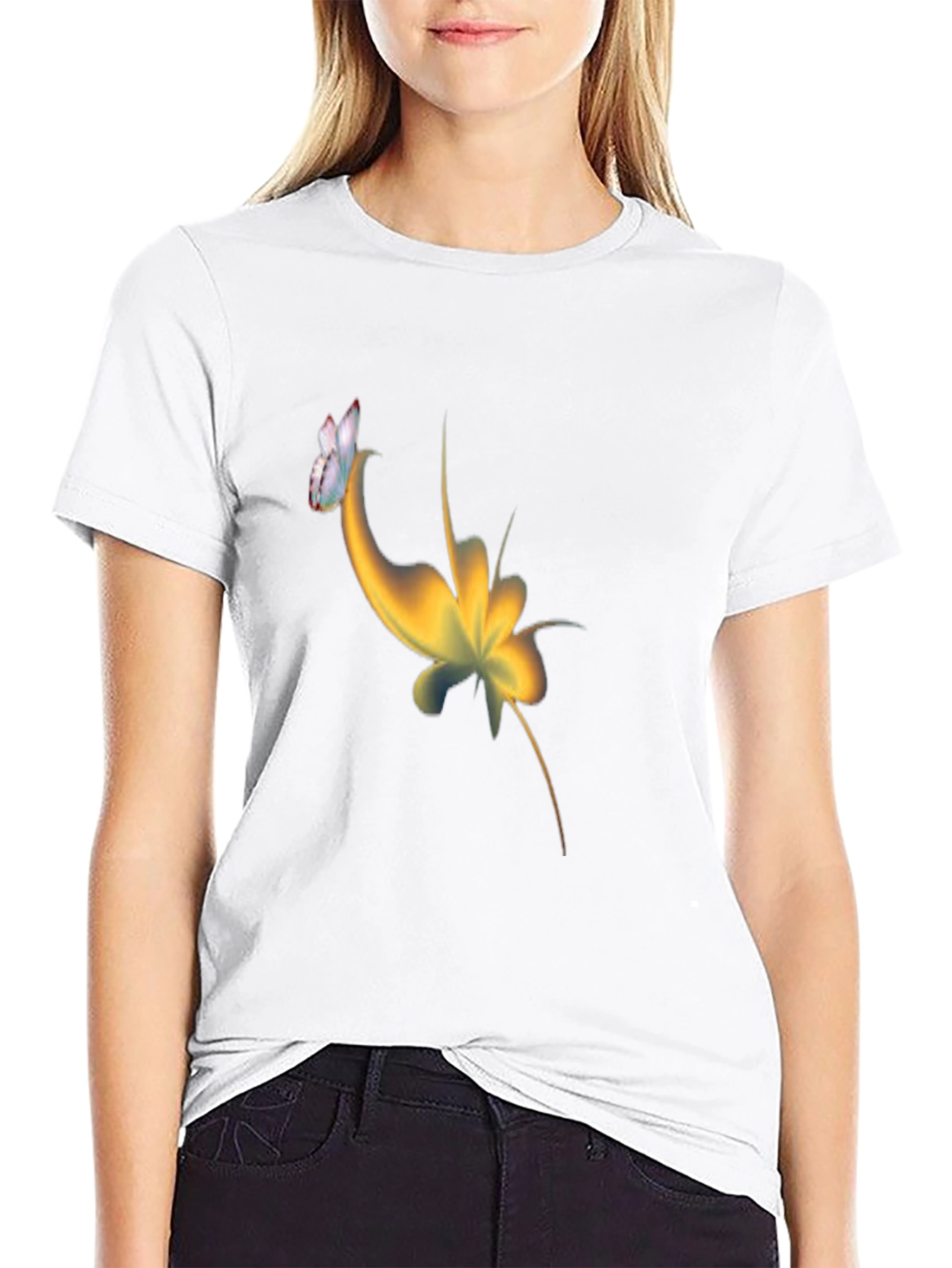 Abstract Butterfly Graphic Black T-Shirt