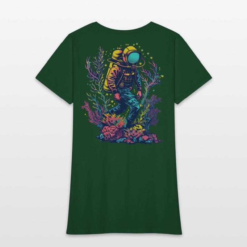 Neon Scuba Diver in Ocean Coral Reef