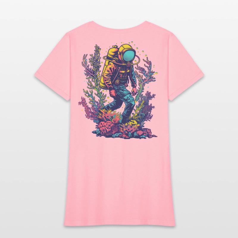 Neon Scuba Diver in Ocean Coral Reef
