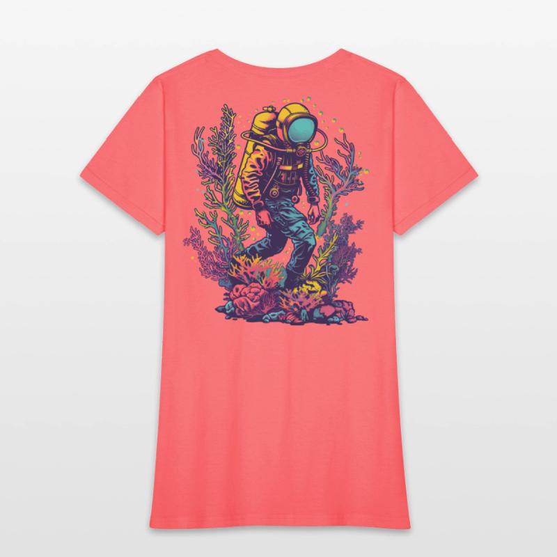 Neon Scuba Diver in Ocean Coral Reef
