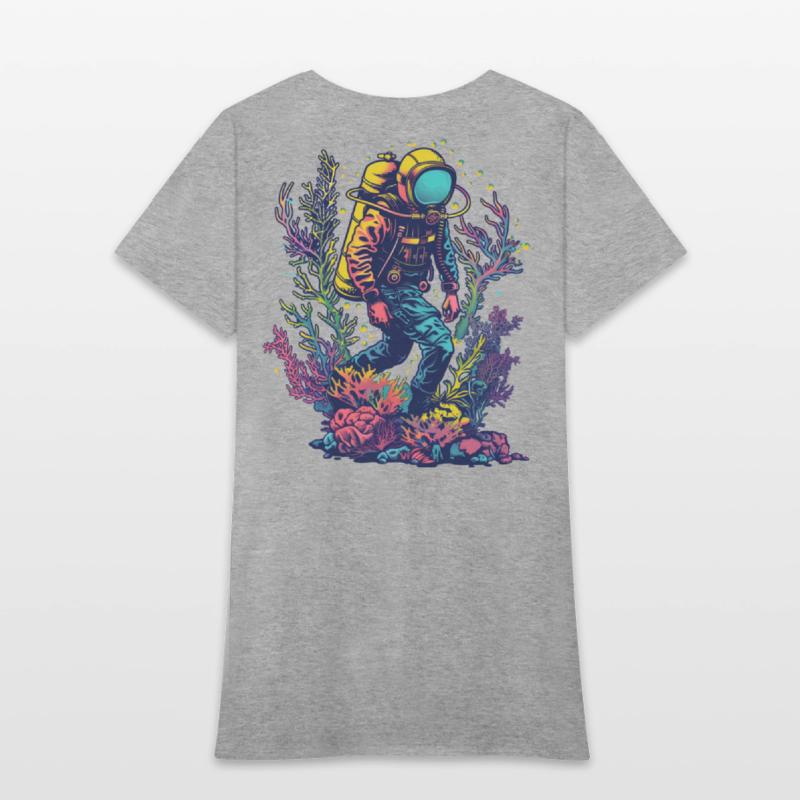 Neon Scuba Diver in Ocean Coral Reef
