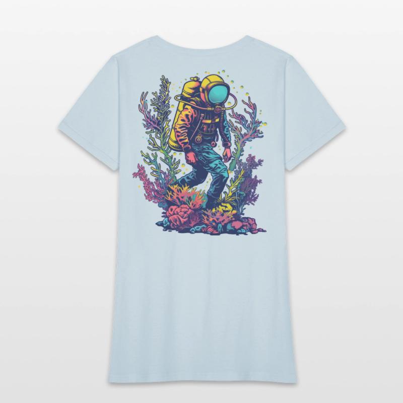 Neon Scuba Diver in Ocean Coral Reef