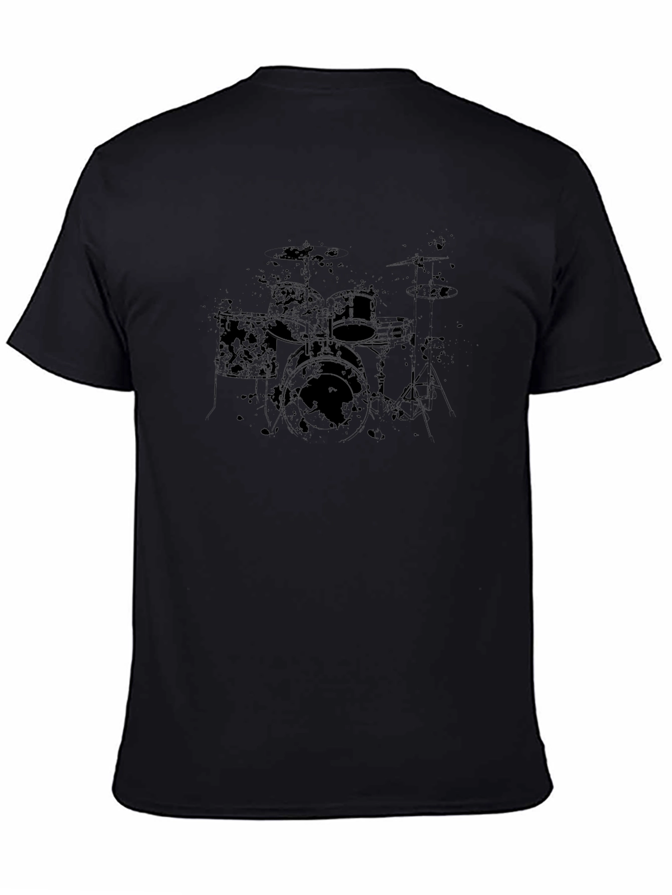 Distressed Drum Set Graphic Black T-Shirt
