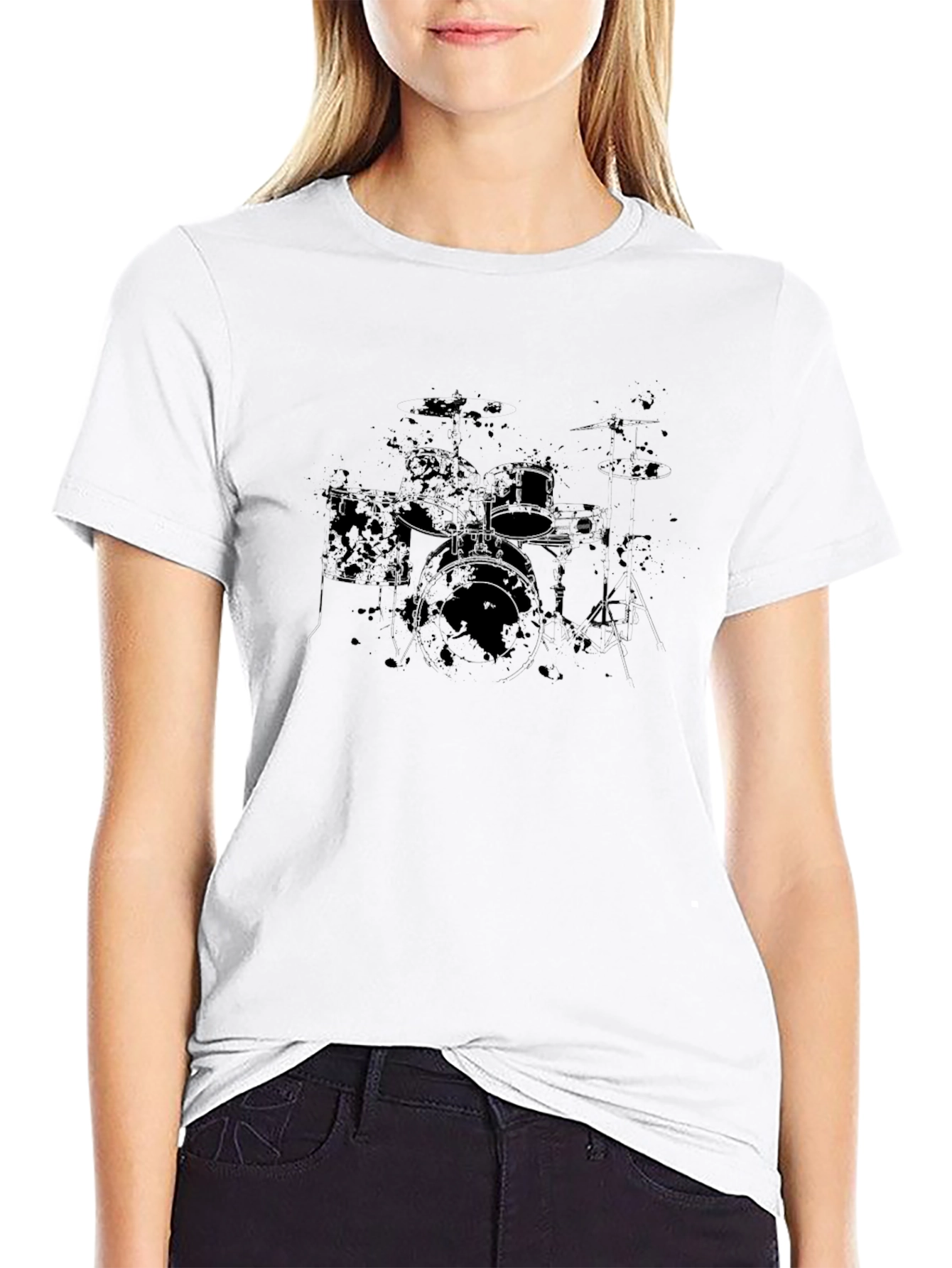 Distressed Drum Set Graphic Black T-Shirt