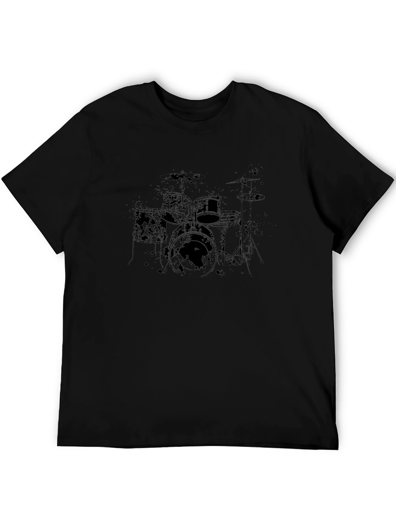 Distressed Drum Set Graphic Black T-Shirt