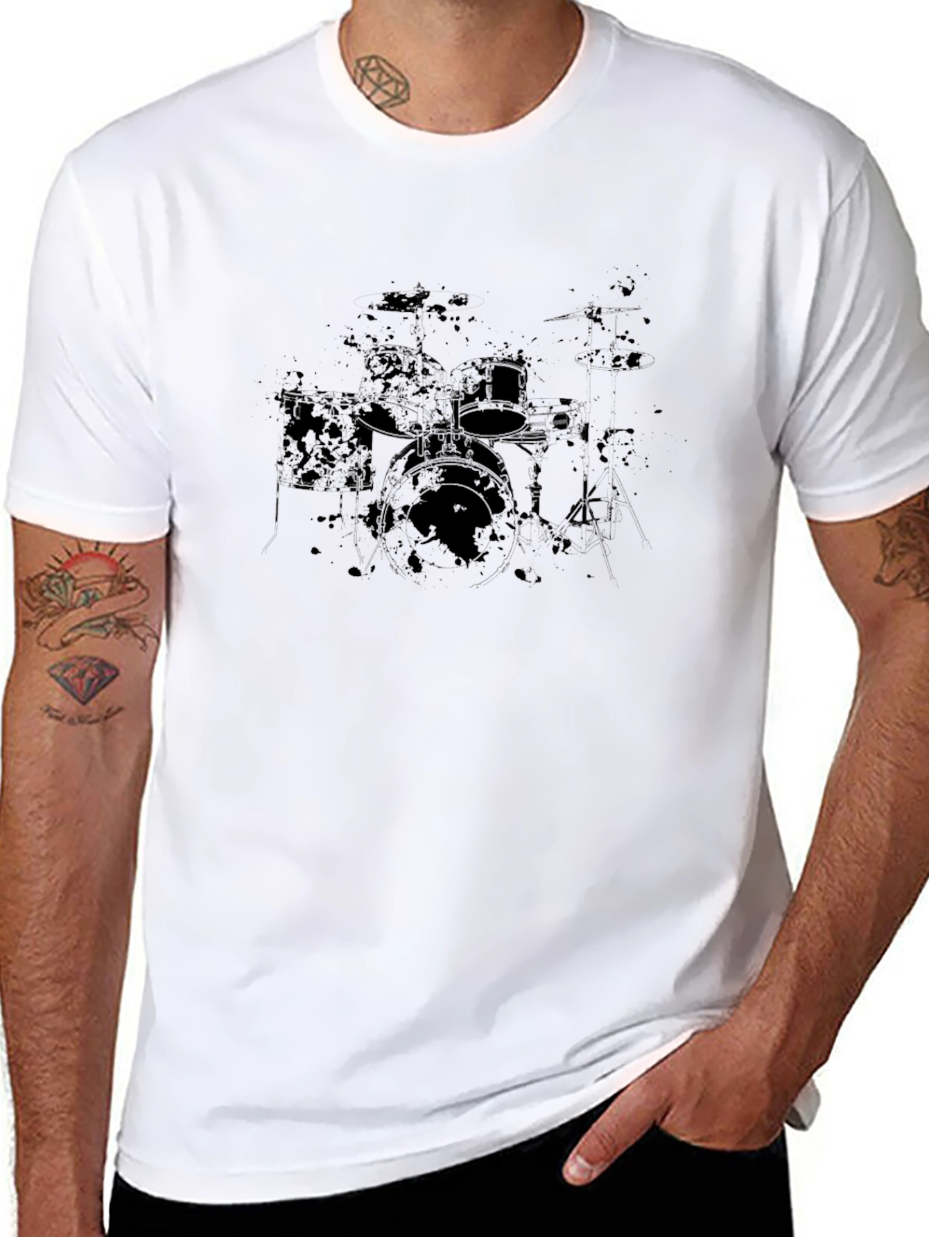 Distressed Drum Set Graphic Black T-Shirt
