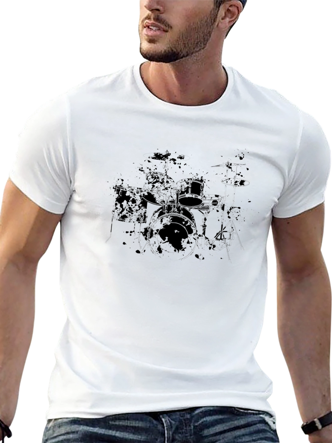 Distressed Drum Set Graphic Black T-Shirt