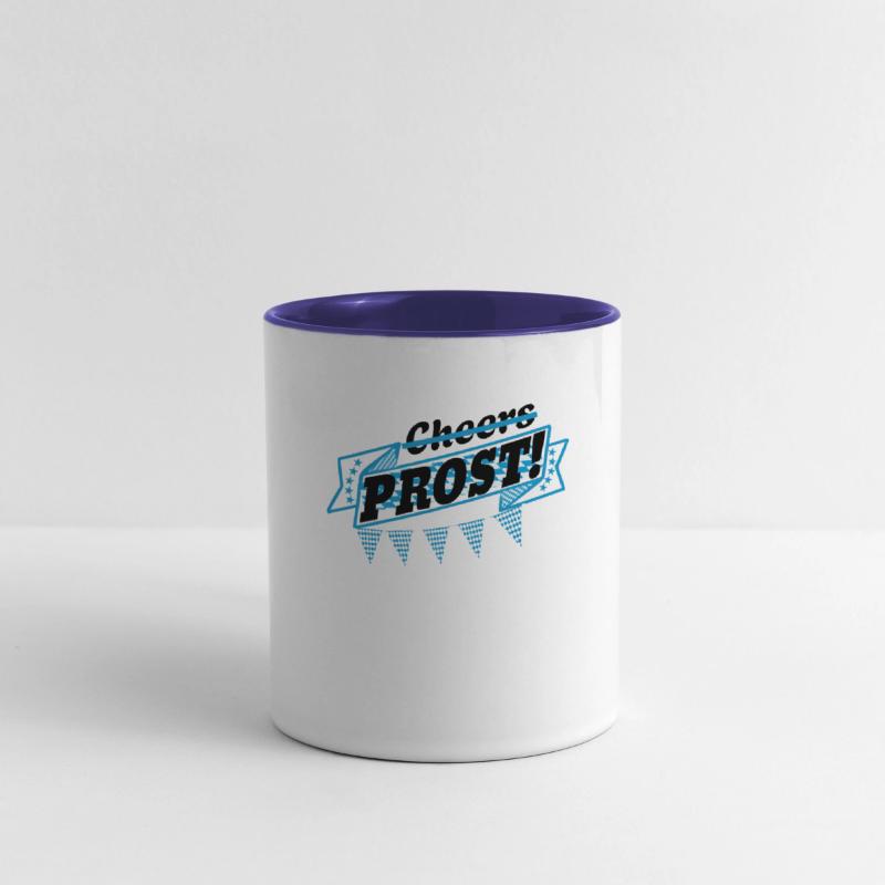 No cheers, Prost! Beer tent with Bavarian flag.