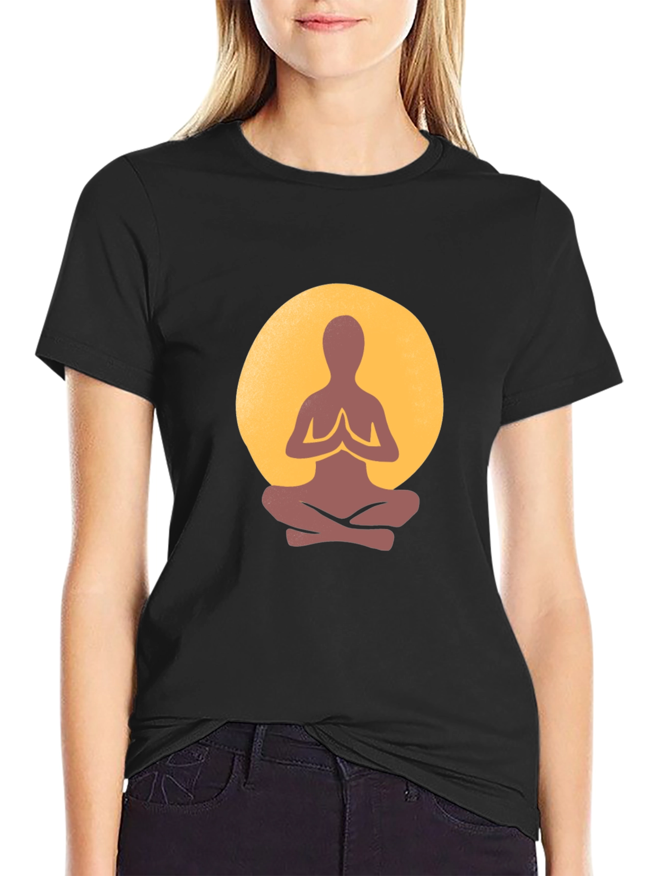 Zen Meditation Graphic Tee - Black Cotton Blend