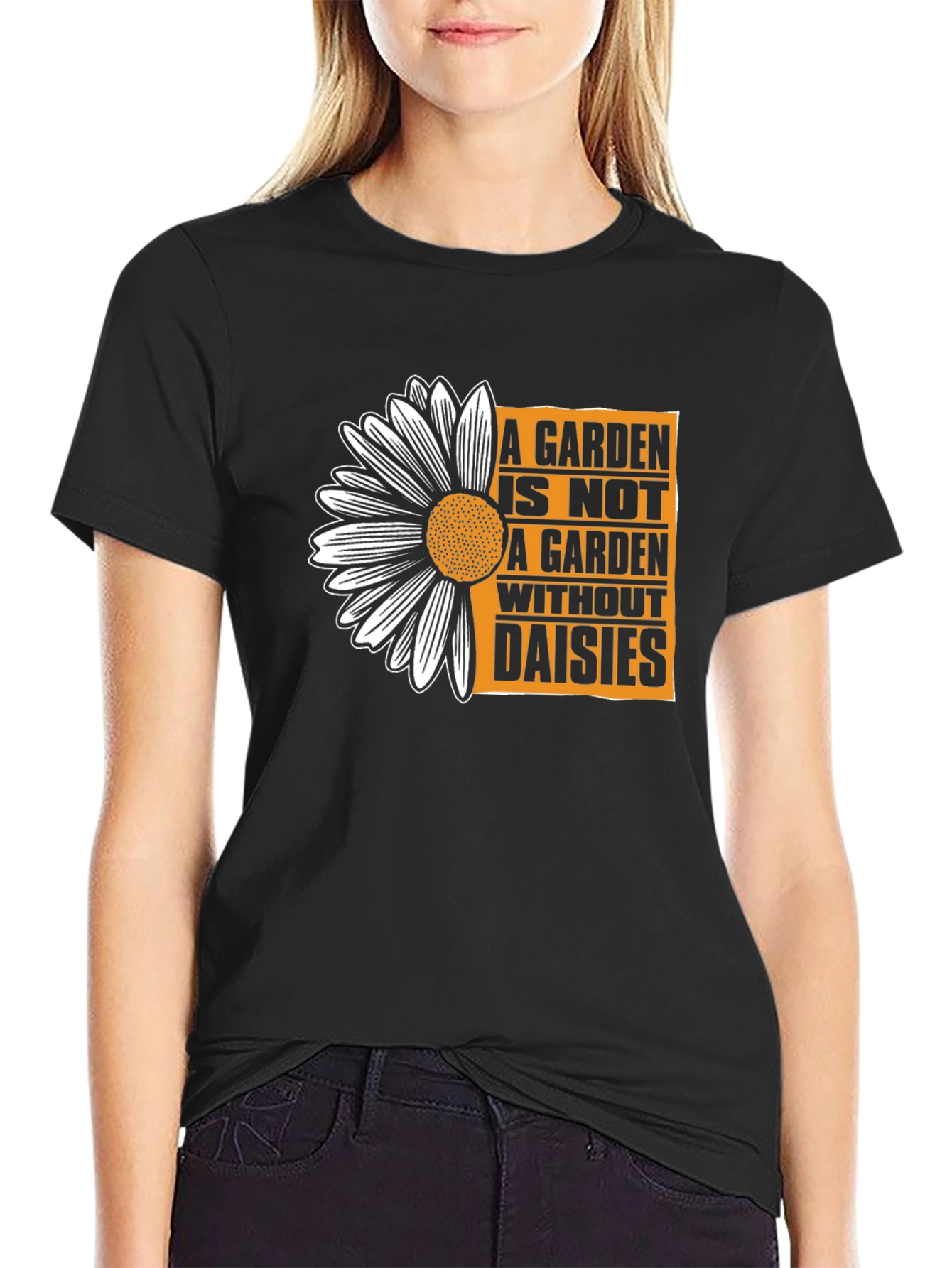 Garden Daisies Graphic Tee - Black
