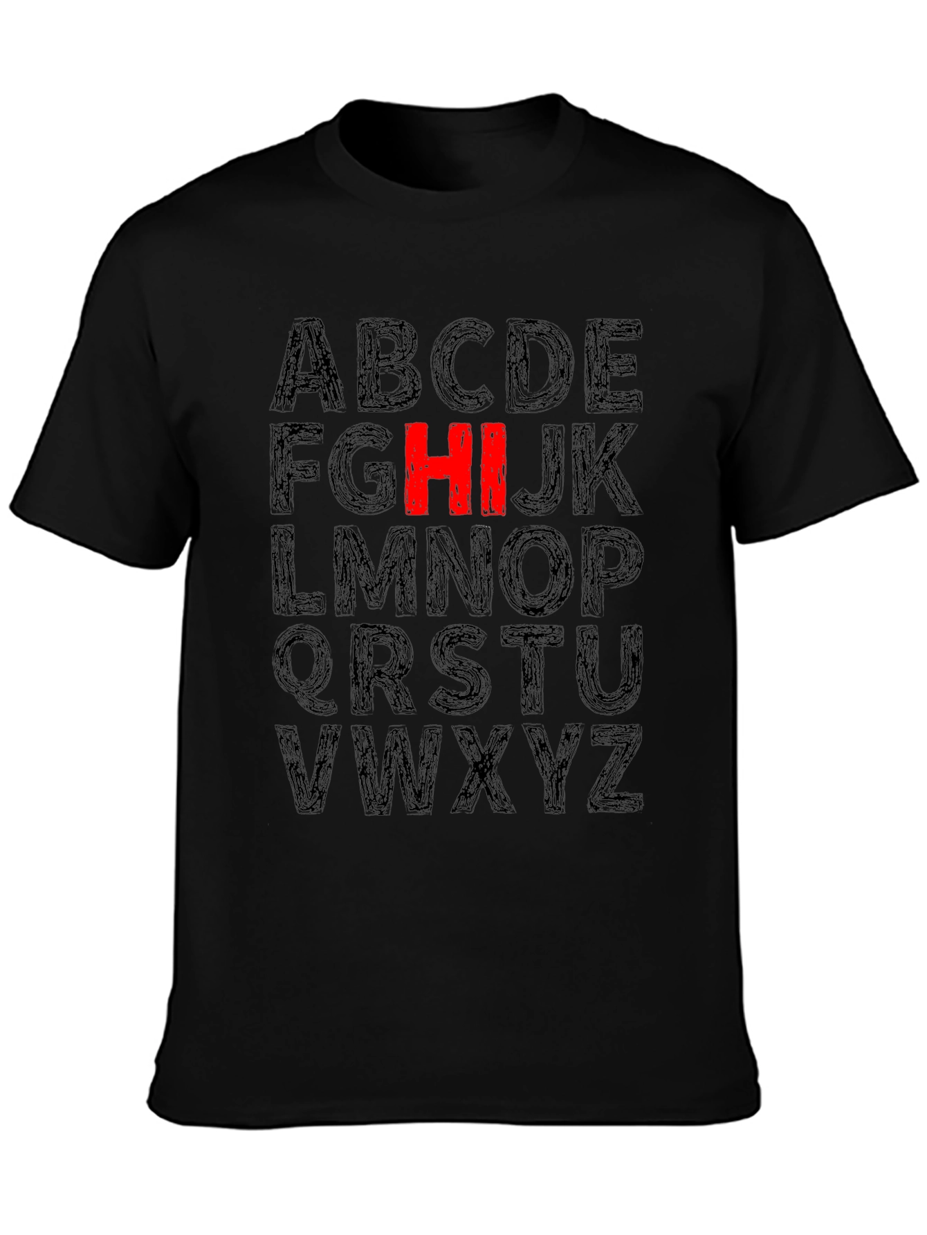 Alphabet HI Graphic Tee - Casual Black T-Shirt