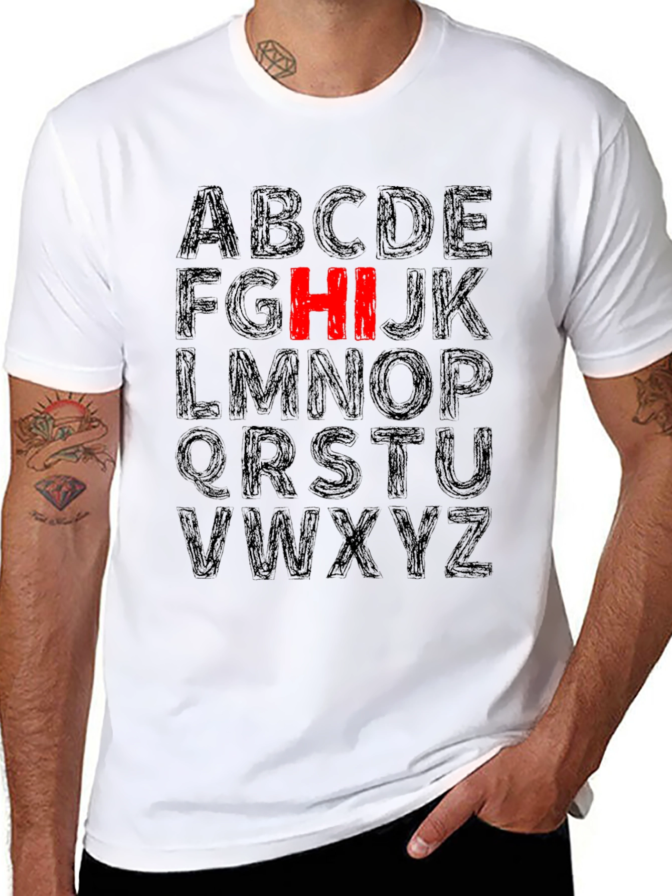 Alphabet HI Graphic Tee - Casual Black T-Shirt