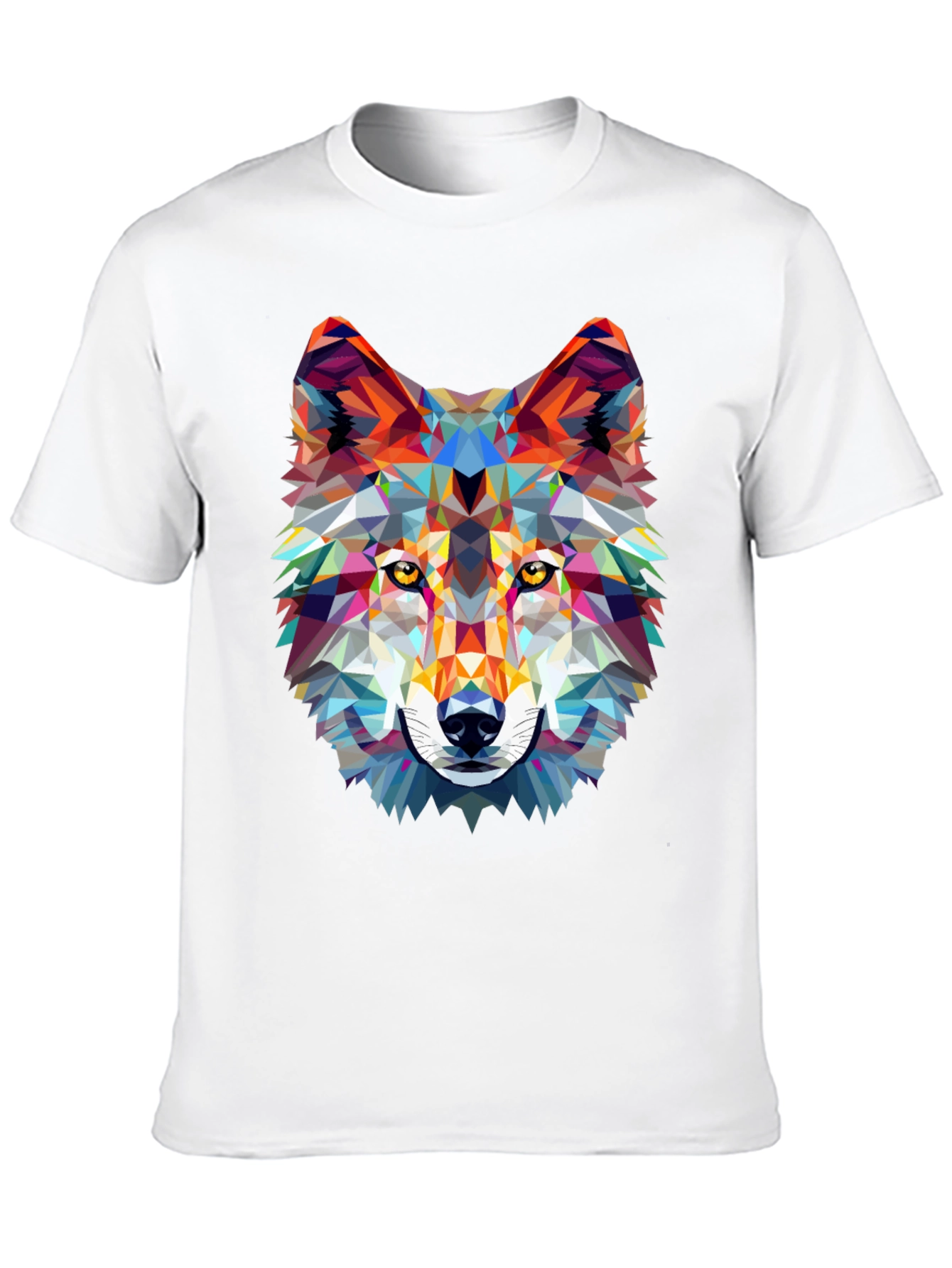 Geometric Wolf Graphic Print Black T-Shirt