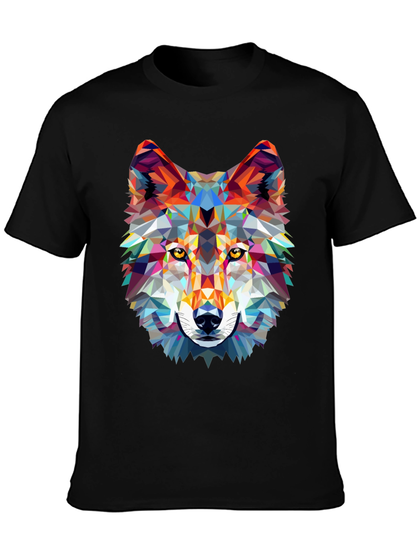 Geometric Wolf Graphic Print Black T-Shirt