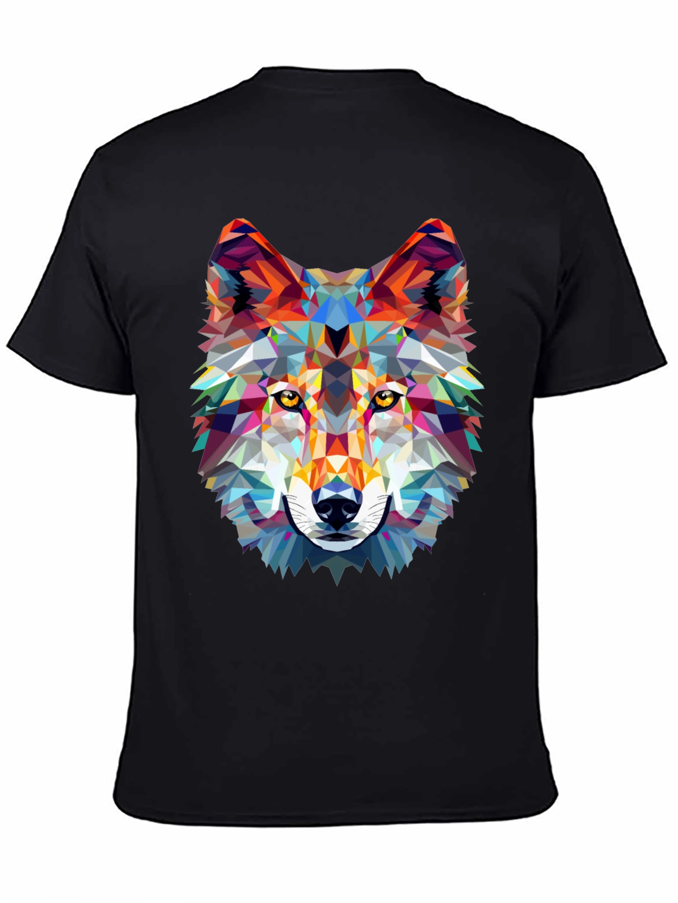 Geometric Wolf Graphic Print Black T-Shirt