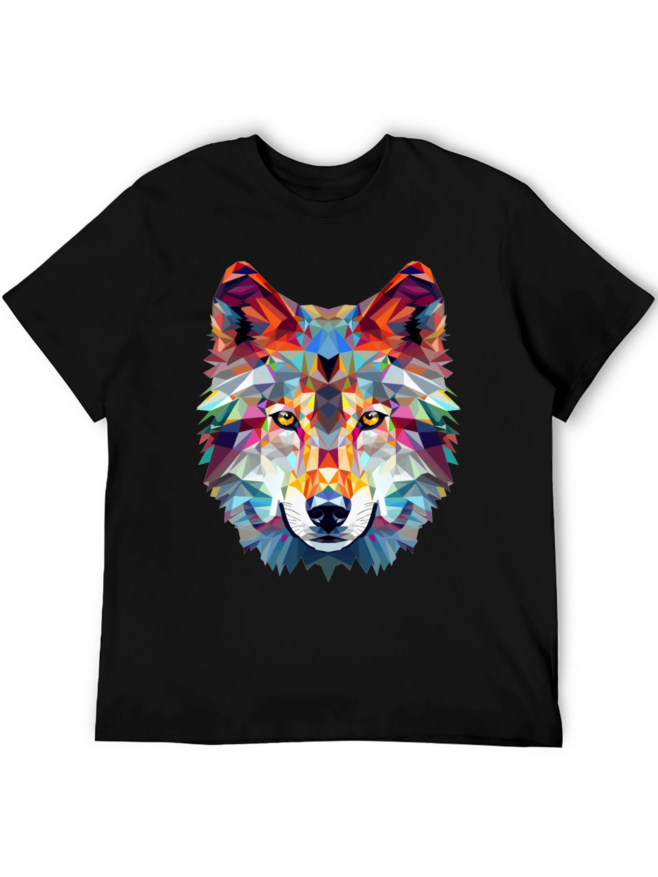 Geometric Wolf Graphic Print Black T-Shirt