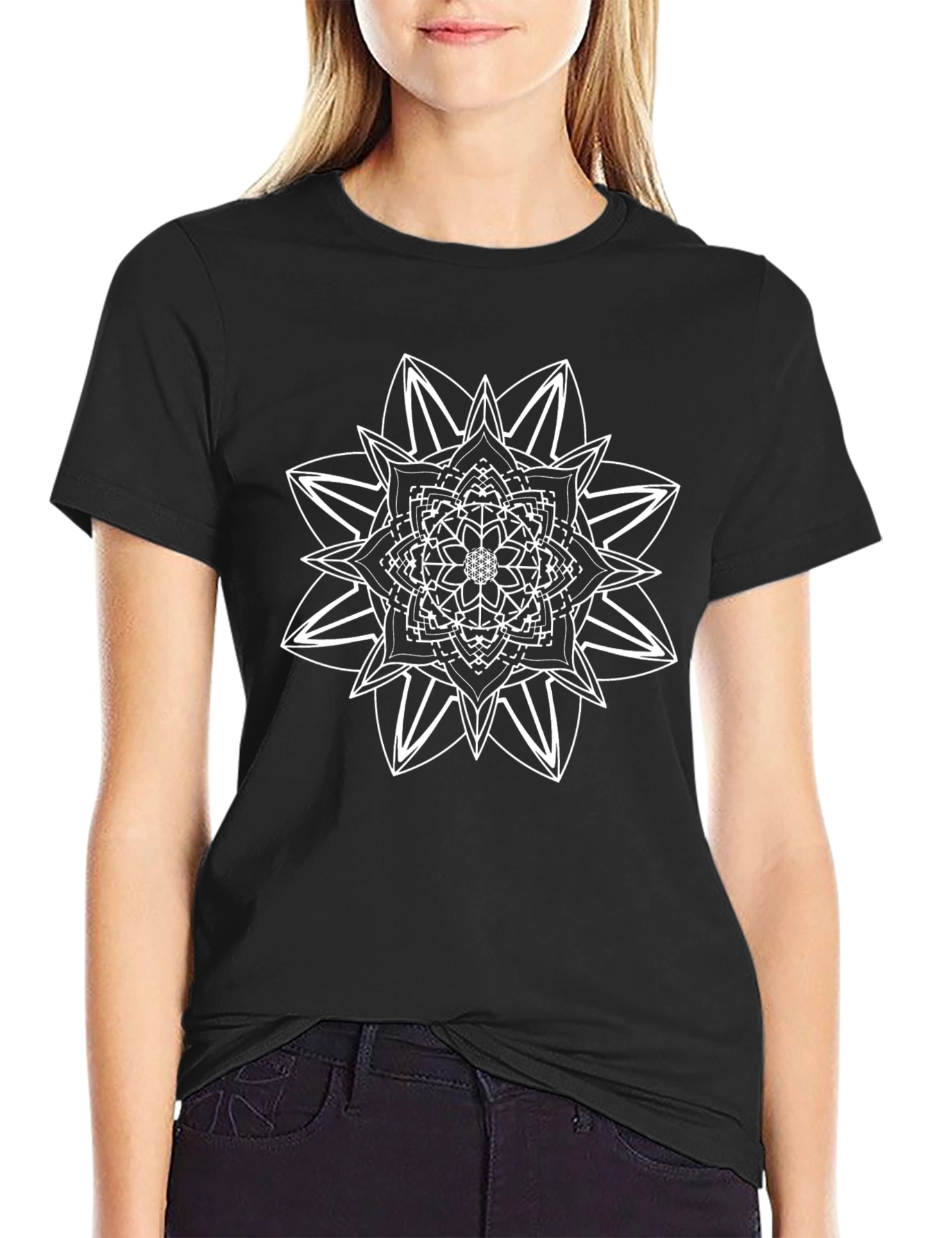 Geometric Mandala Graphic Black T-Shirt