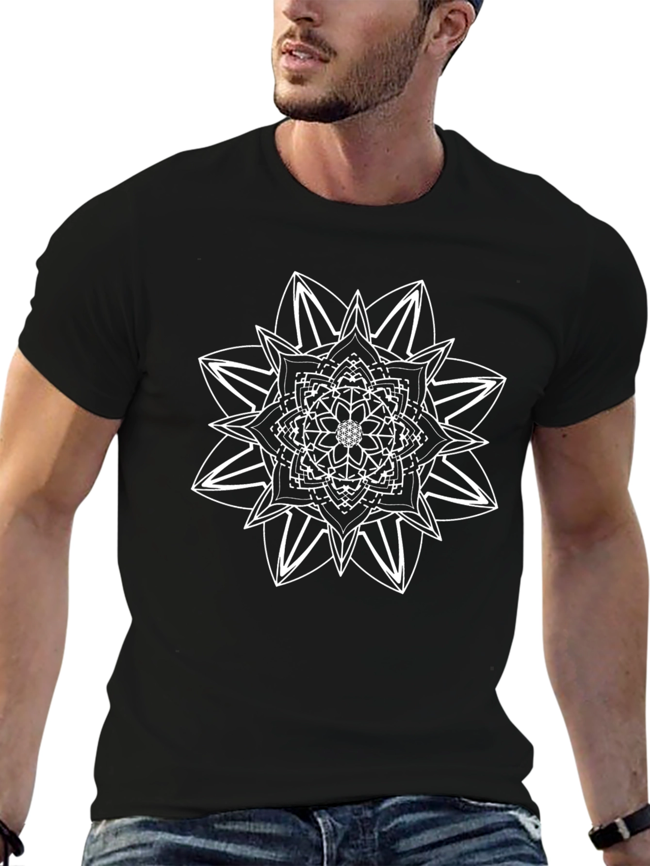 Geometric Mandala Graphic Black T-Shirt