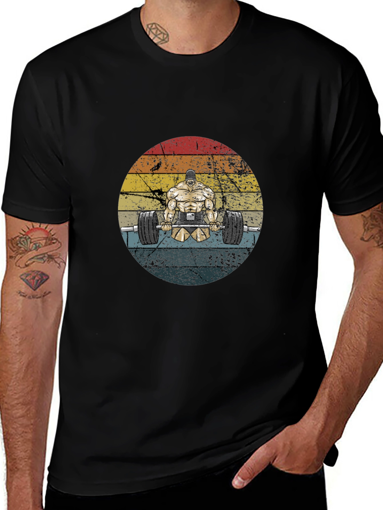 Weightlifter Graphic Tee - Retro Style Black T-Shirt