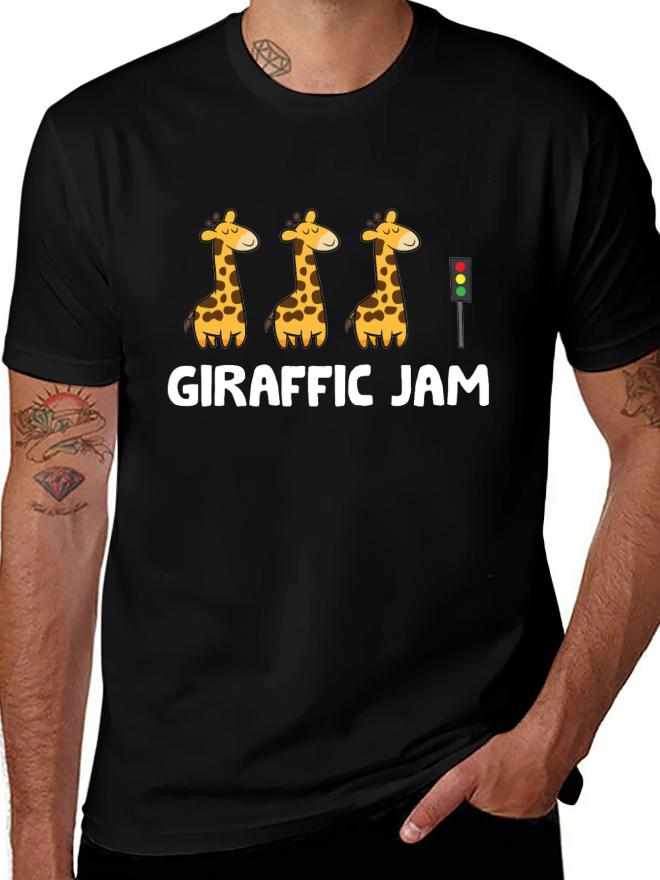 Girafffic Jam Graphic Tee - Black Crewneck T-Shirt