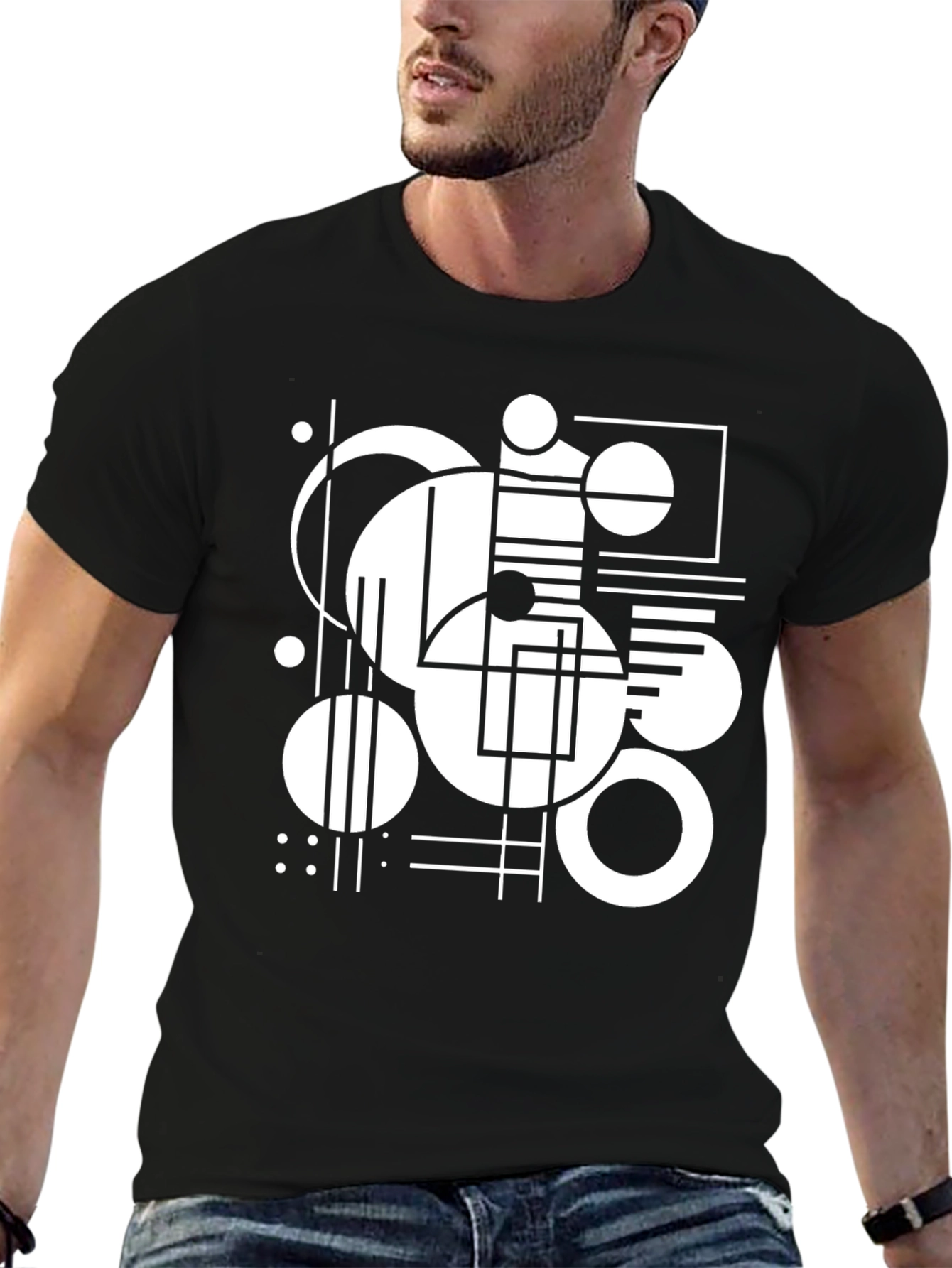 Abstract Geometric Design Black T-Shirt