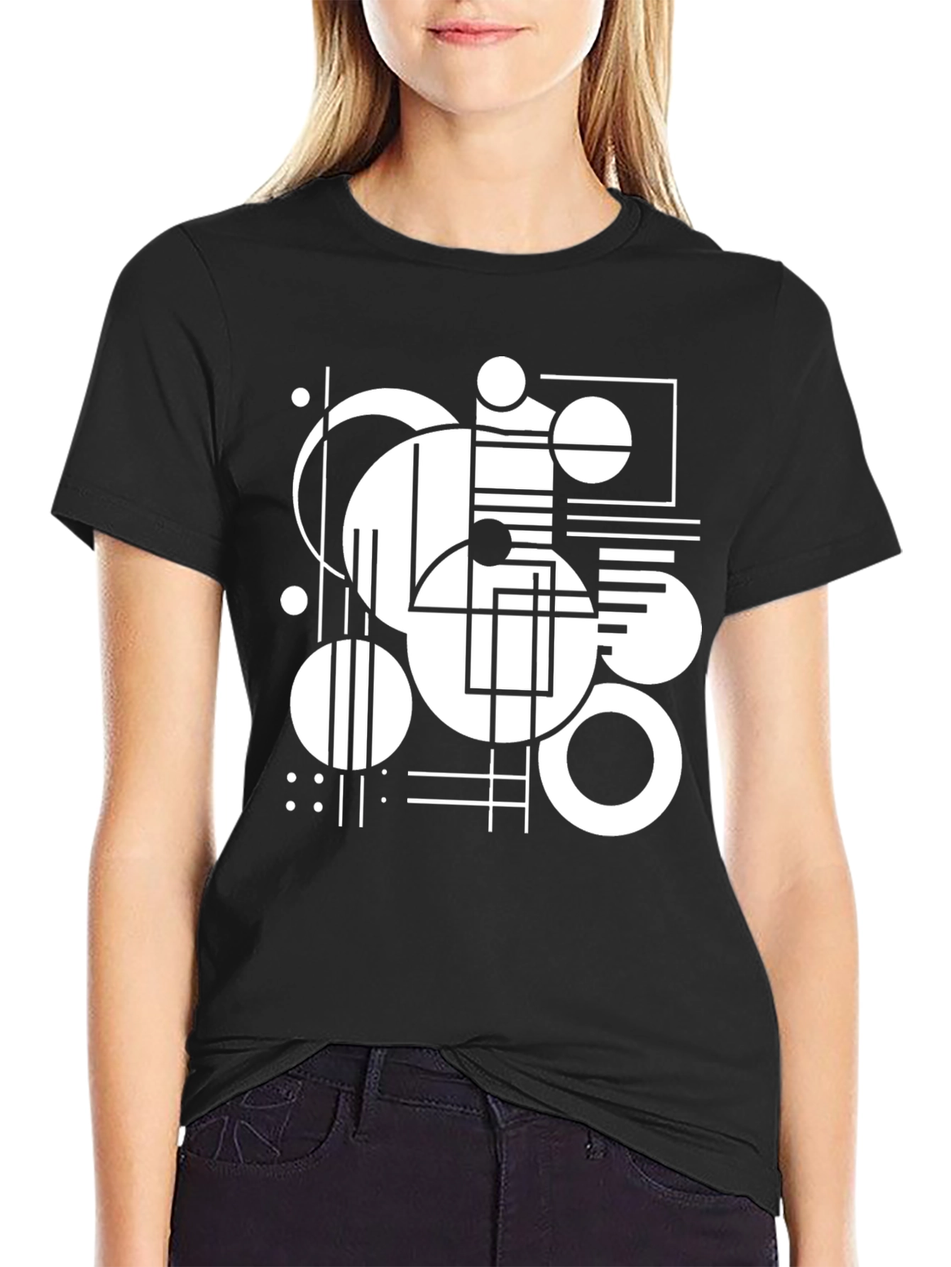 Abstract Geometric Design Black T-Shirt