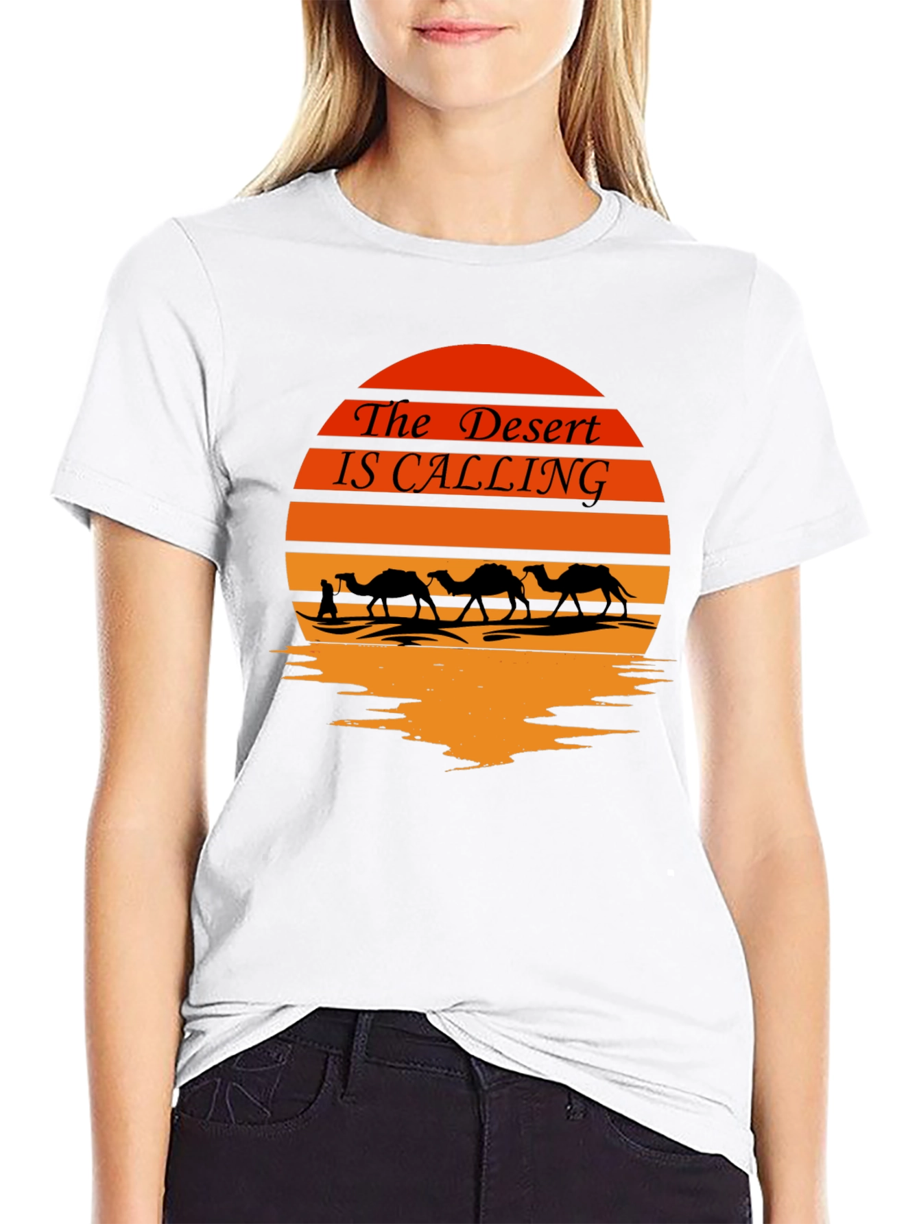 Desert Calling T-Shirt - Sunset Camel Design