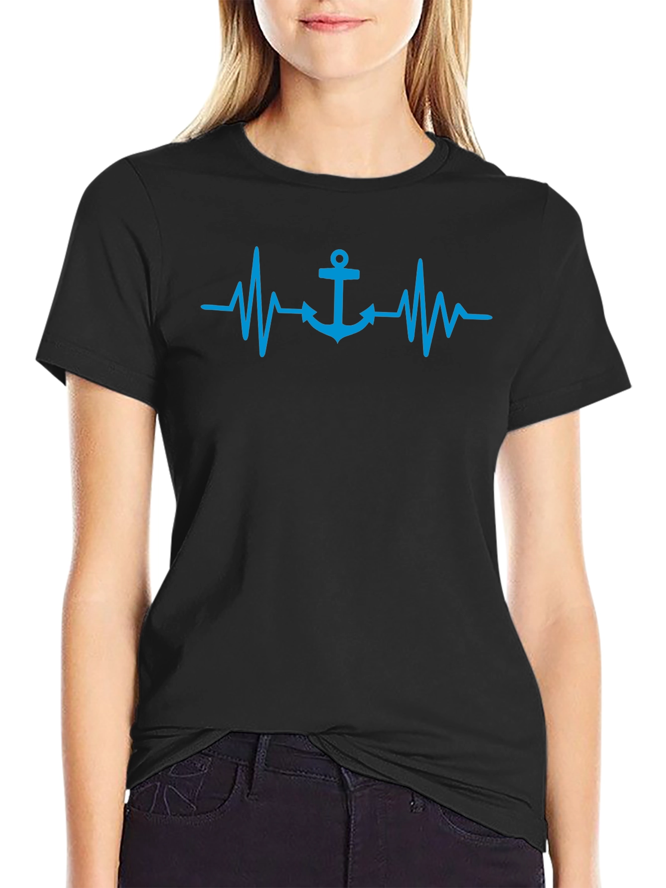 Anchor Heartbeat Graphic Tee - Nautical Style