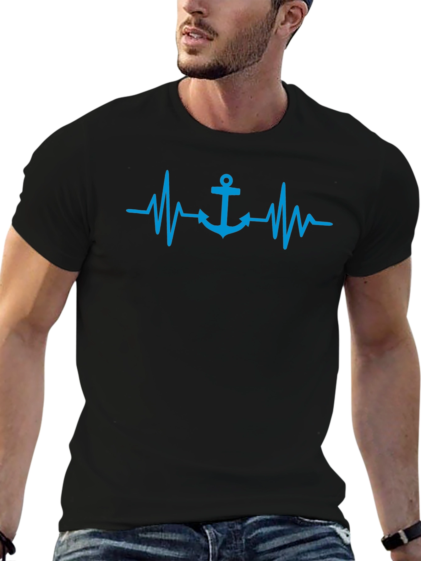 Anchor Heartbeat Graphic Tee - Nautical Style