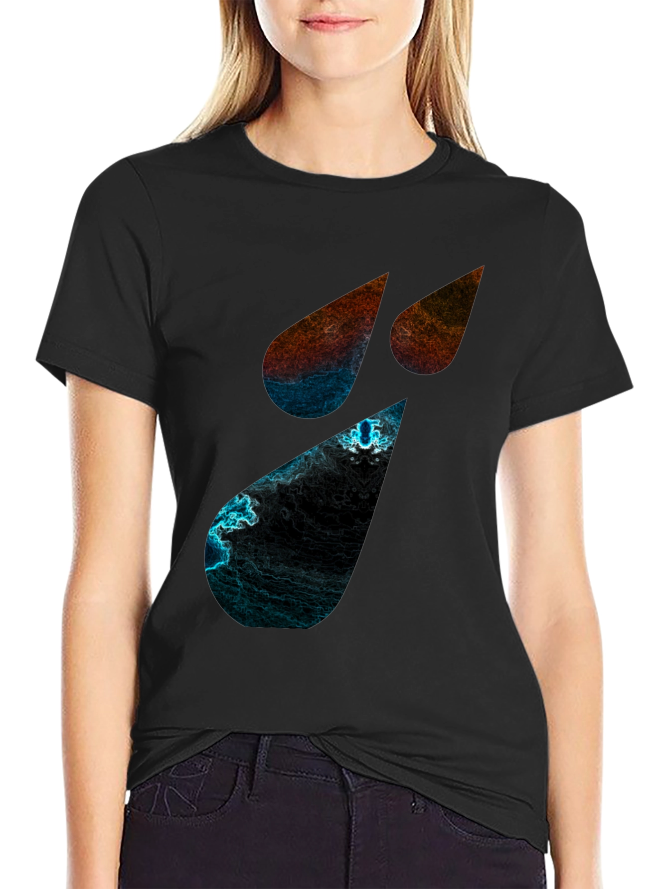 Abstract Teardrop Graphic Black T-Shirt