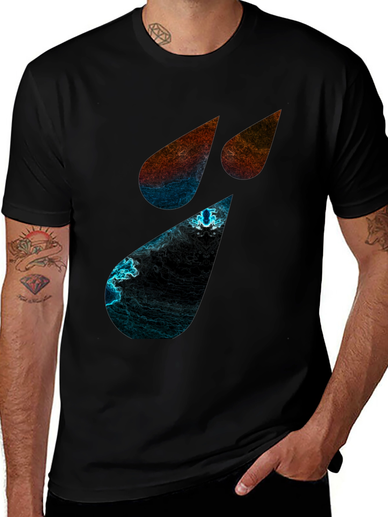 Abstract Teardrop Graphic Black T-Shirt
