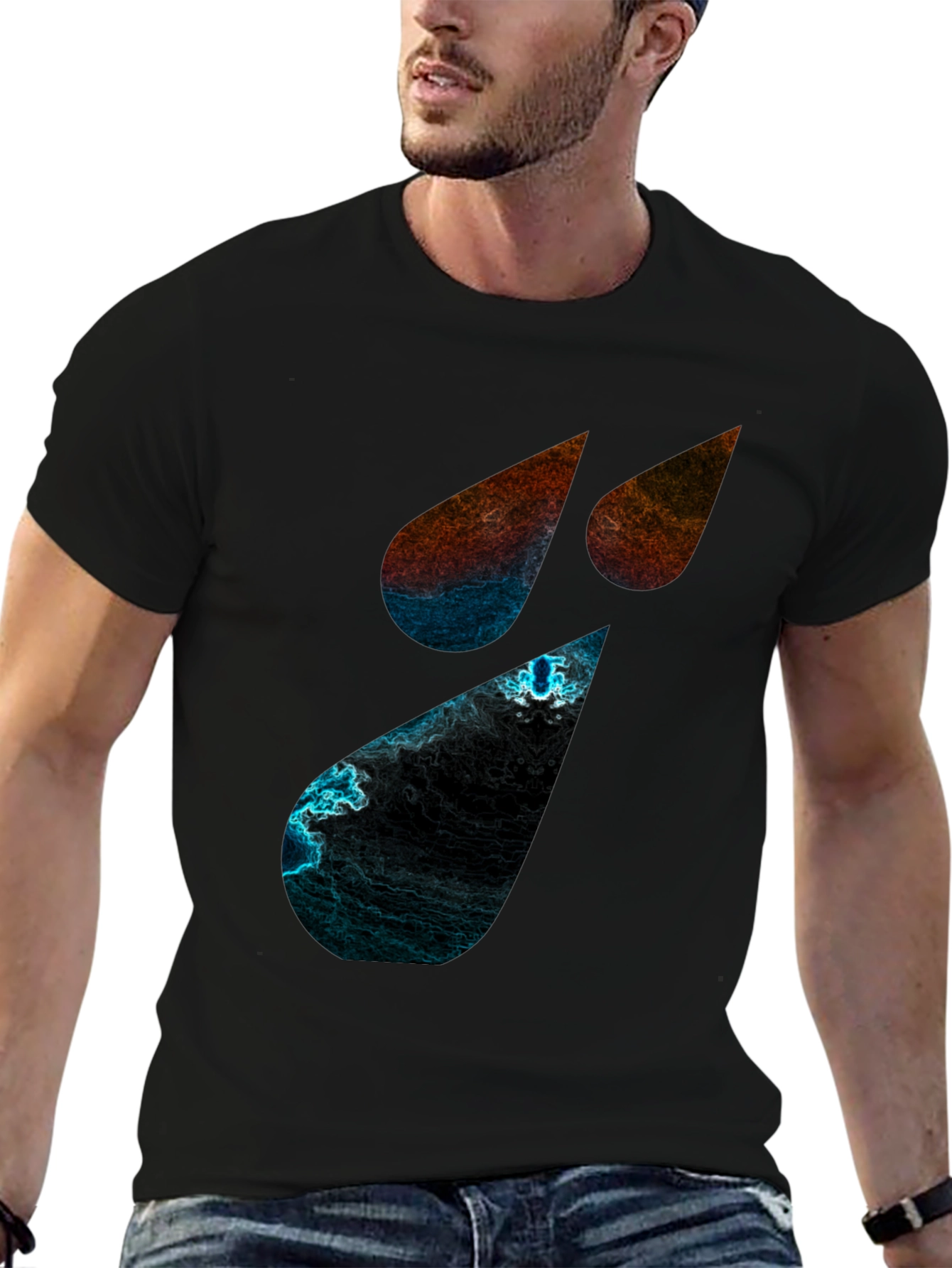 Abstract Teardrop Graphic Black T-Shirt