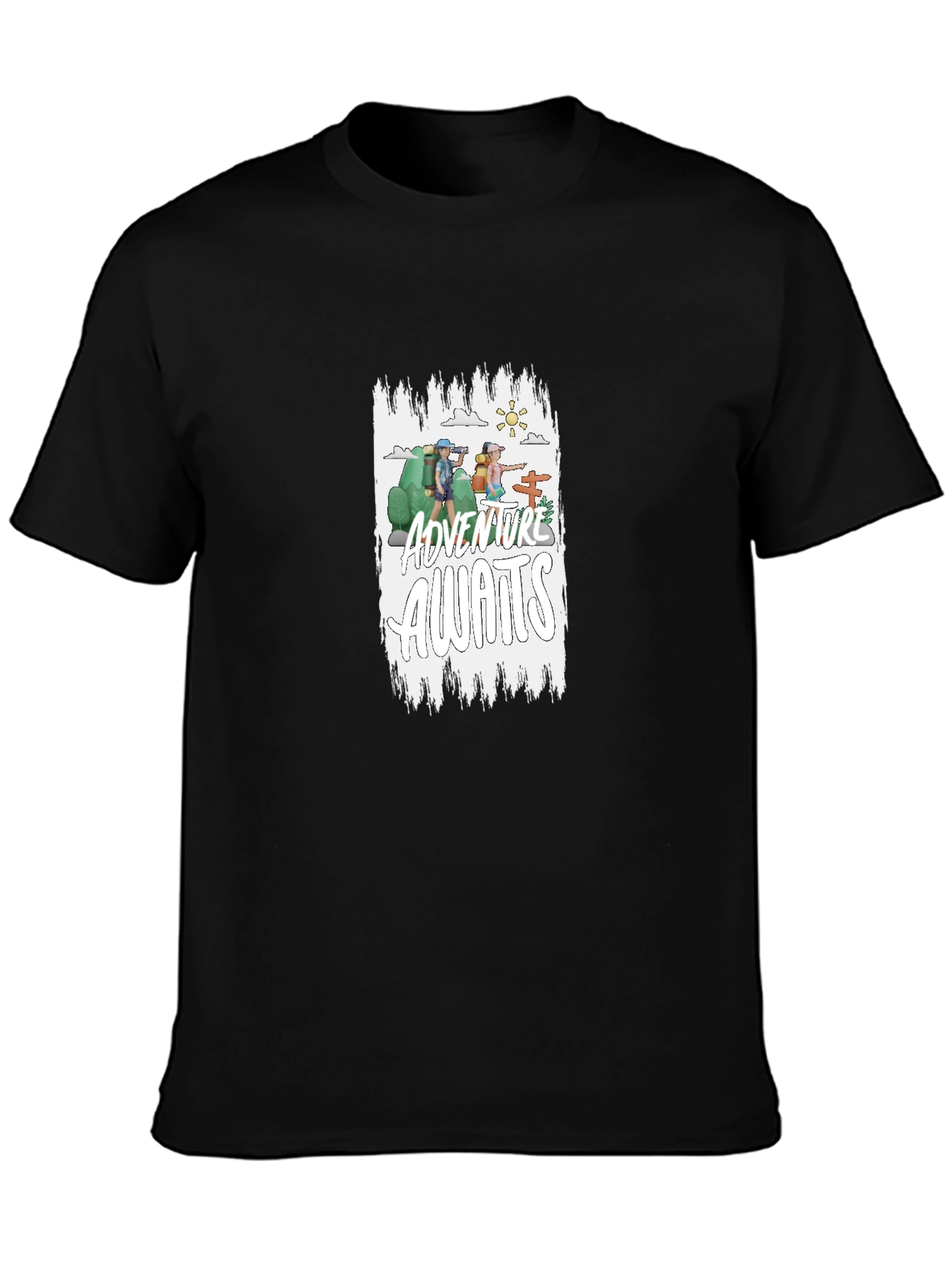 Adventure Awaits Black Graphic T-Shirt
