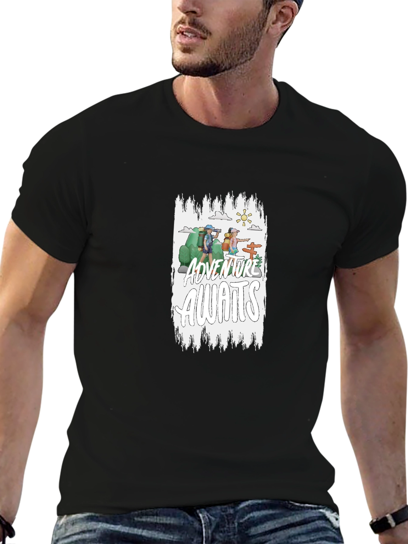Adventure Awaits Black Graphic T-Shirt