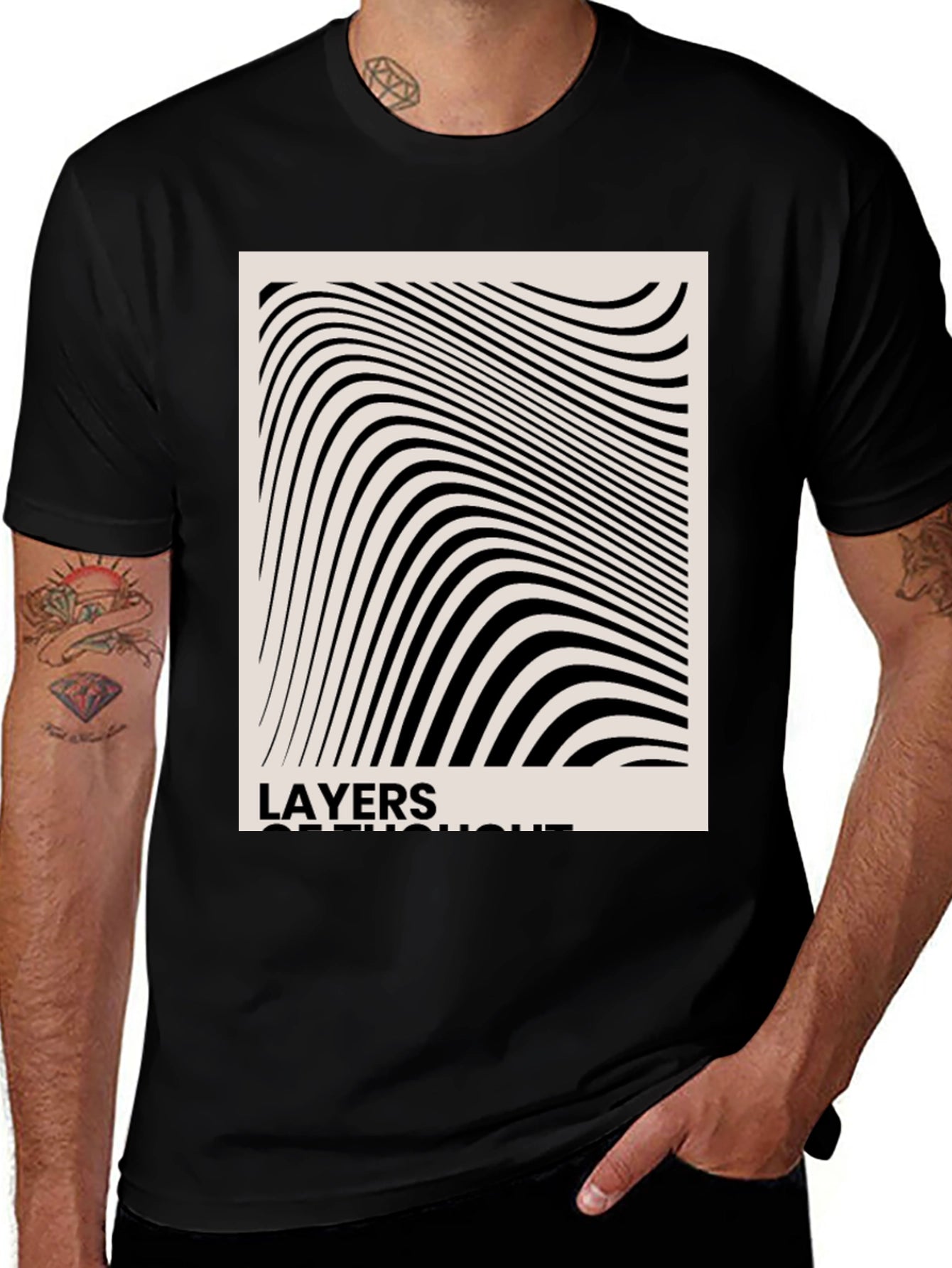 Abstract Layers of Thought Black T-Shirt