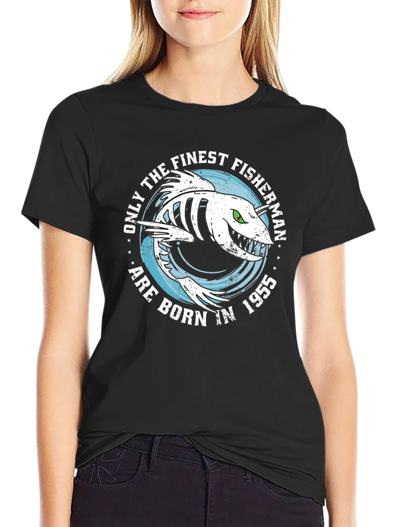 Finest Fisherman Born in 1955 Black T-Shirt